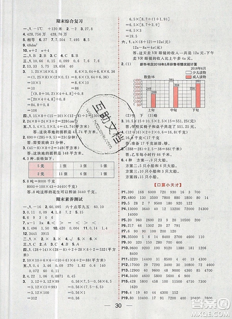 南方出版社2019年核心素養(yǎng)天天練五年級數(shù)學上冊蘇教版答案