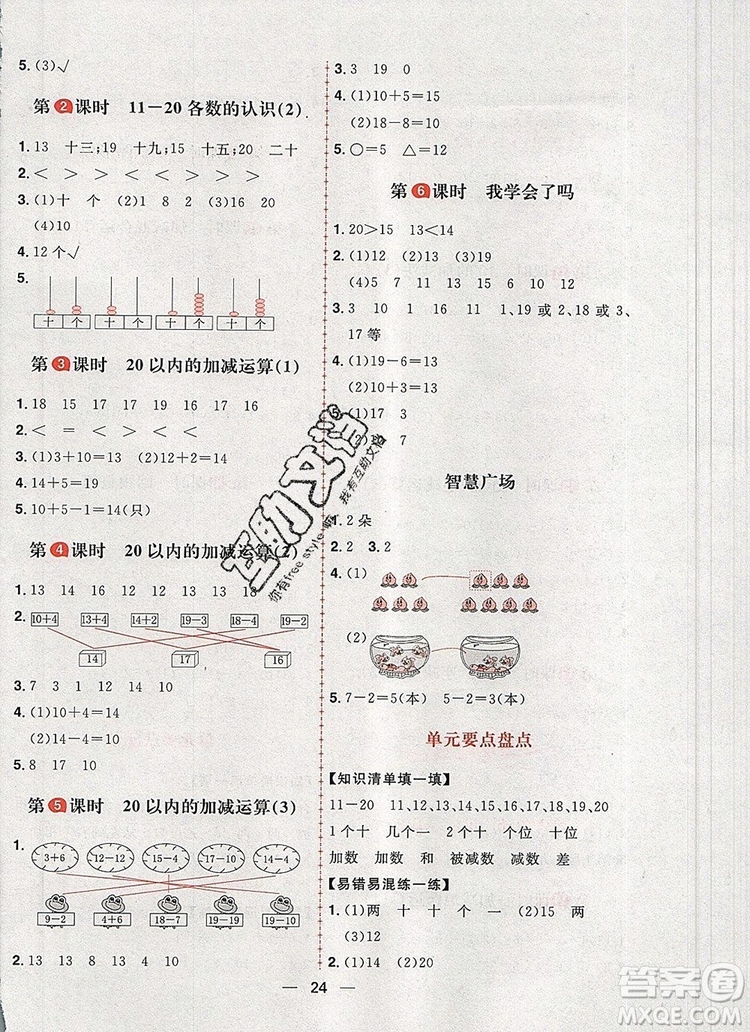 南方出版社2019年青島版五四制核心素養(yǎng)天天練一年級數(shù)學(xué)上冊答案