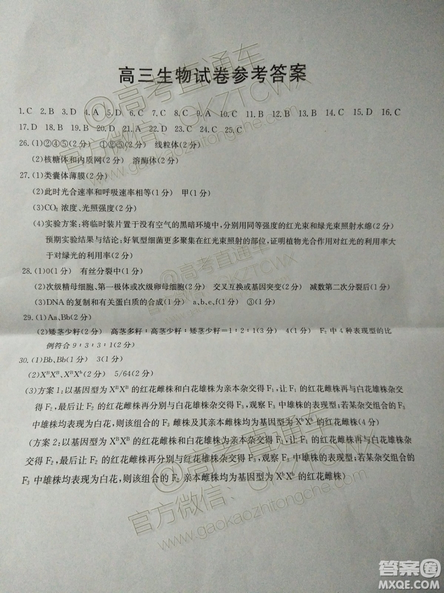 2020屆山西金太陽(yáng)10月第二次聯(lián)考生物試題及參考答案