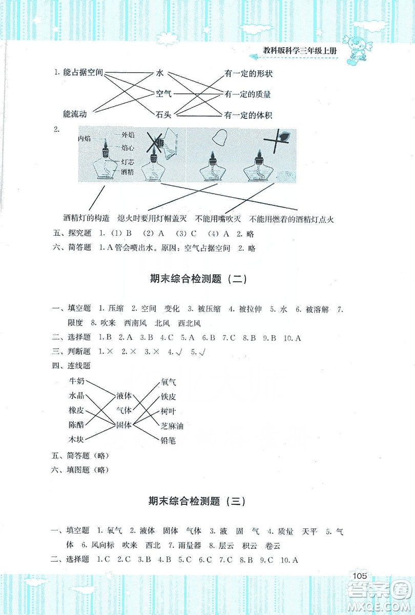 湖南少年兒童出版社2019課程基礎(chǔ)訓(xùn)練三年級上冊科學教科版答案