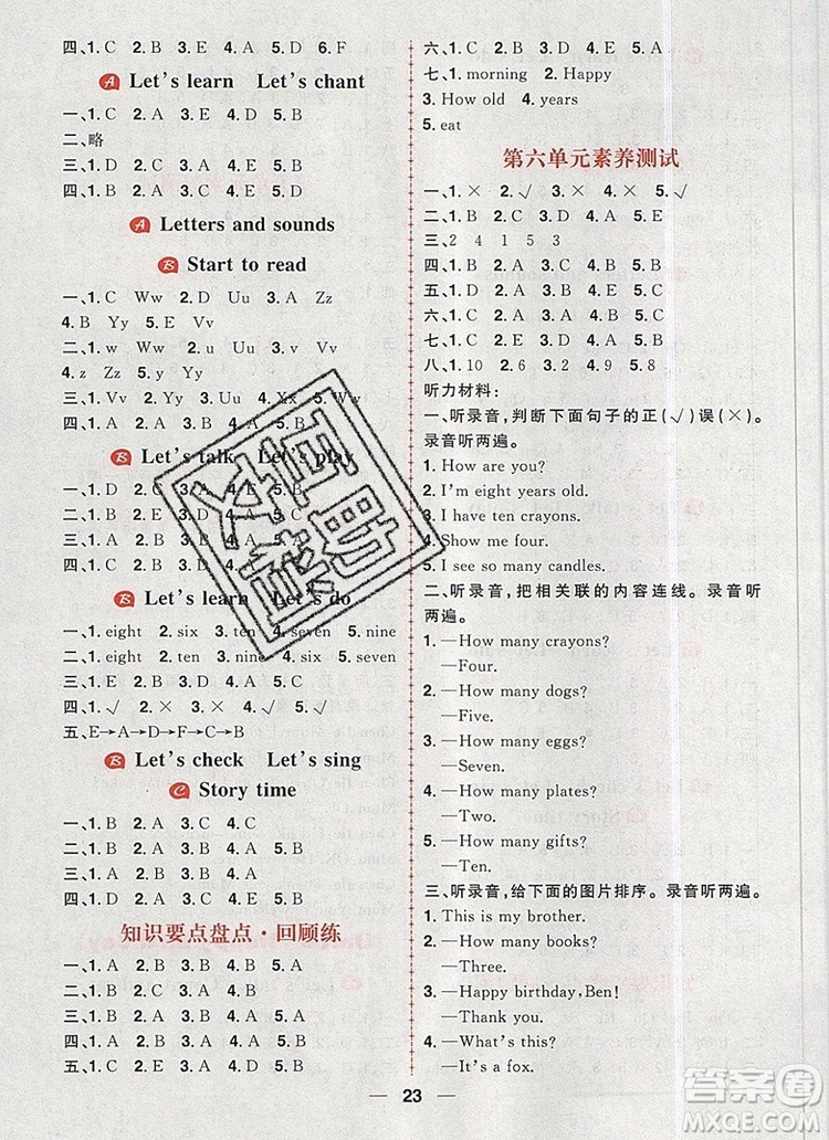 南方出版社2019年核心素養(yǎng)天天練三年級英語上冊人教版答案