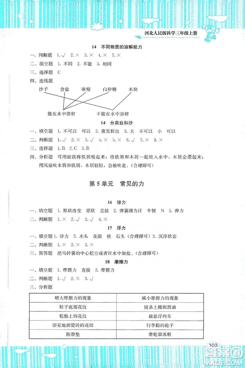 湖南少年兒童出版社2019課程基礎(chǔ)訓(xùn)練三年級(jí)上冊(cè)科學(xué)河北人民版答案