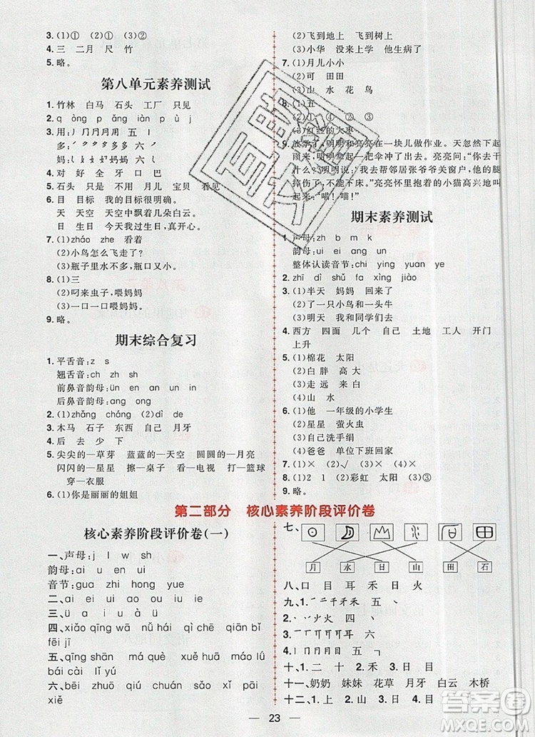 南方出版社2019年核心素養(yǎng)天天練一年級(jí)語(yǔ)文上冊(cè)統(tǒng)編版答案