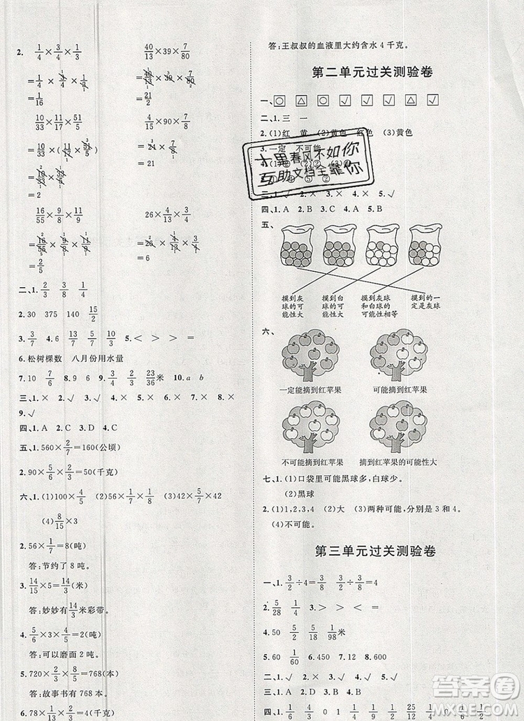 2019秋季陽光計(jì)劃第一步六年級(jí)數(shù)學(xué)上冊(cè)青島版答案