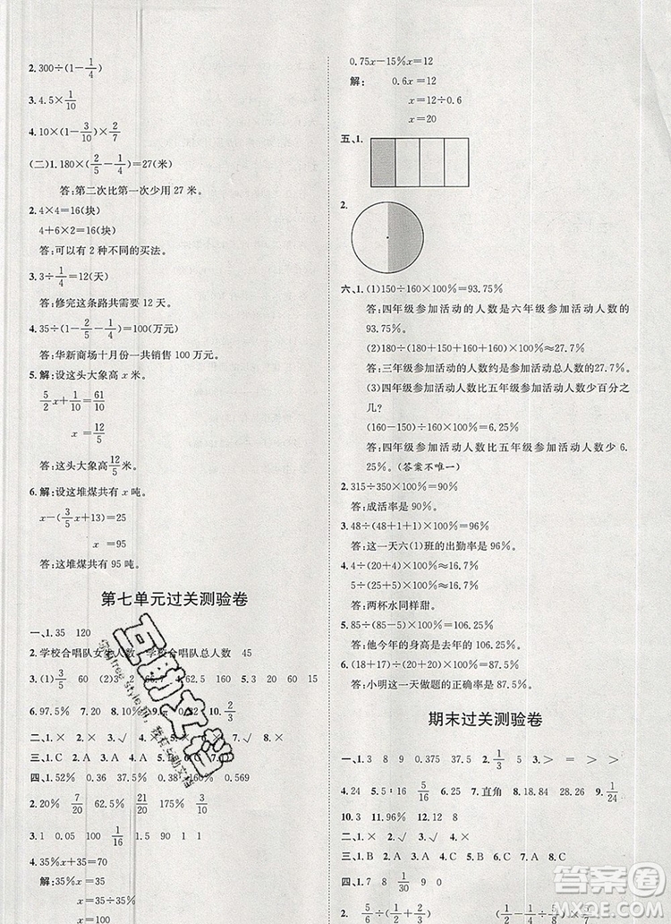 2019秋季陽光計(jì)劃第一步六年級(jí)數(shù)學(xué)上冊(cè)青島版答案