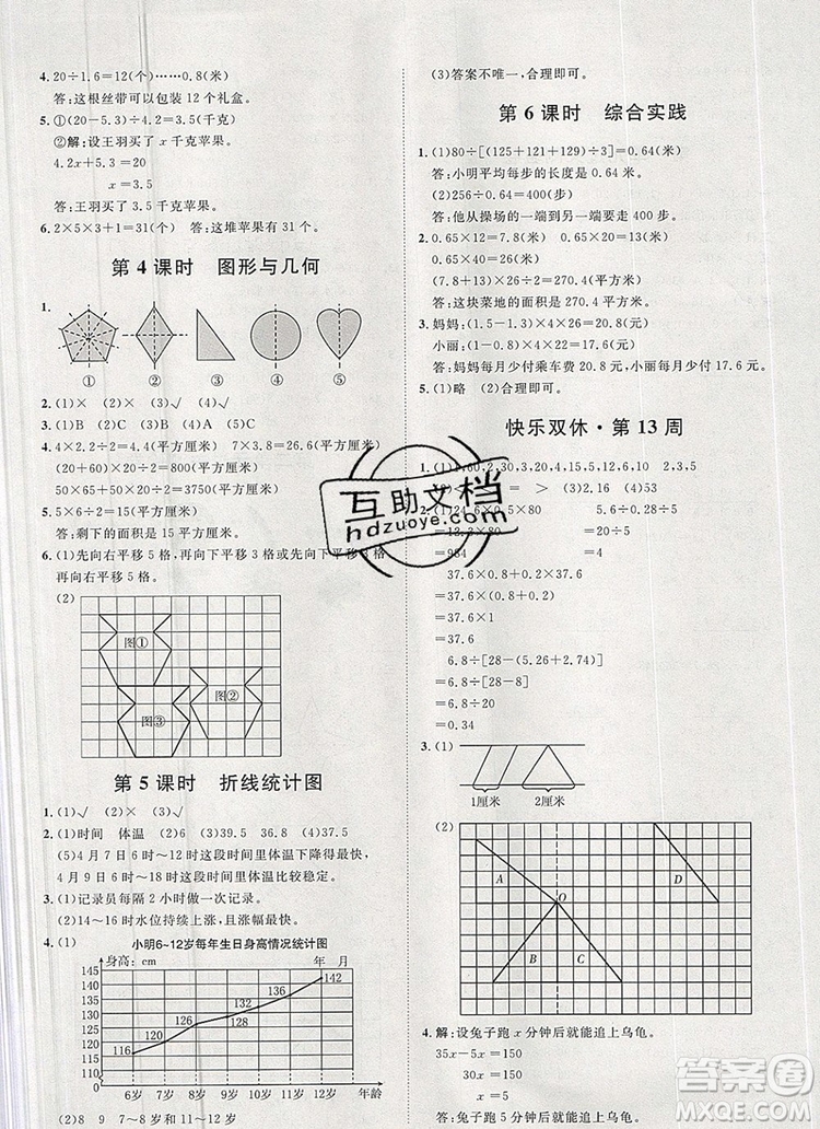 2019秋季陽光計(jì)劃第一步五年級(jí)上冊(cè)數(shù)學(xué)青島版答案