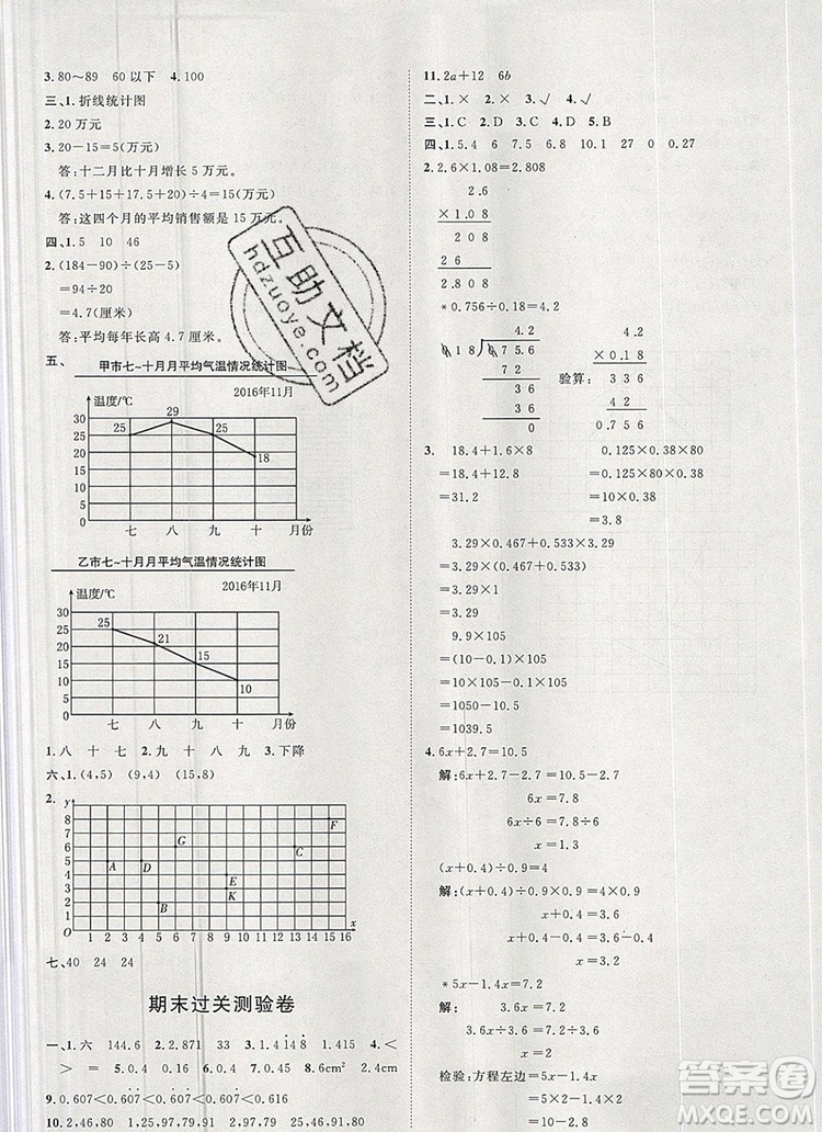 2019秋季陽光計(jì)劃第一步五年級(jí)上冊(cè)數(shù)學(xué)青島版答案