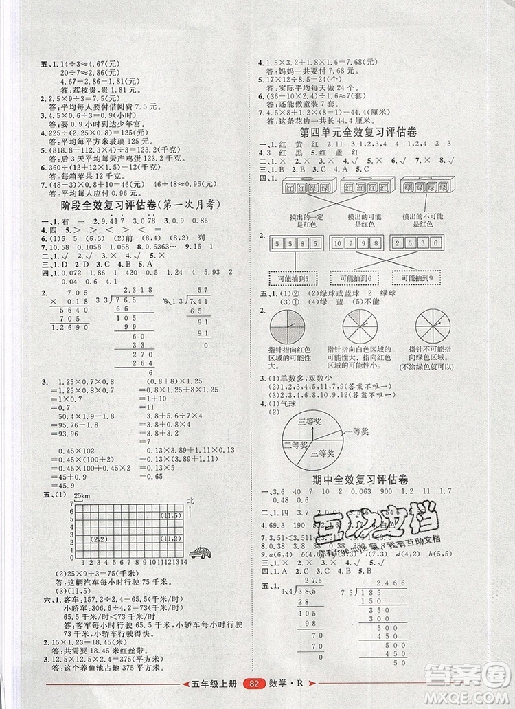 2019秋季陽光計劃第二步五年級數學上冊人教版答案