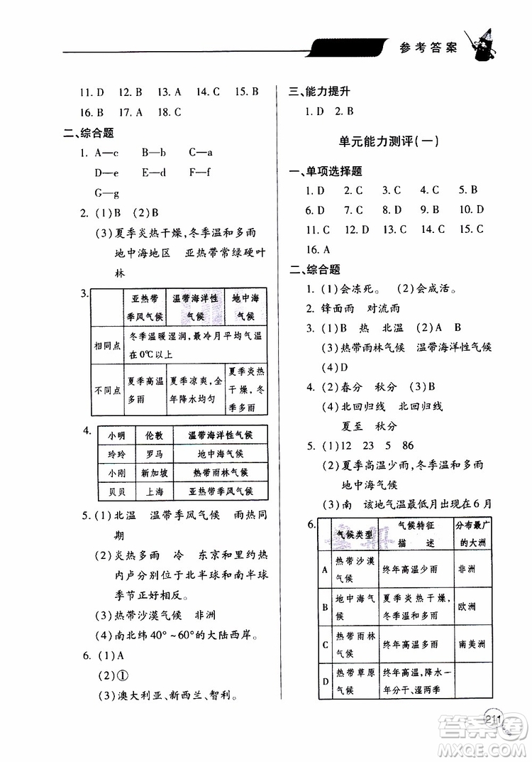 2019年新課堂同步學(xué)習(xí)與探究地理七年級(jí)上學(xué)期人教版參考答案