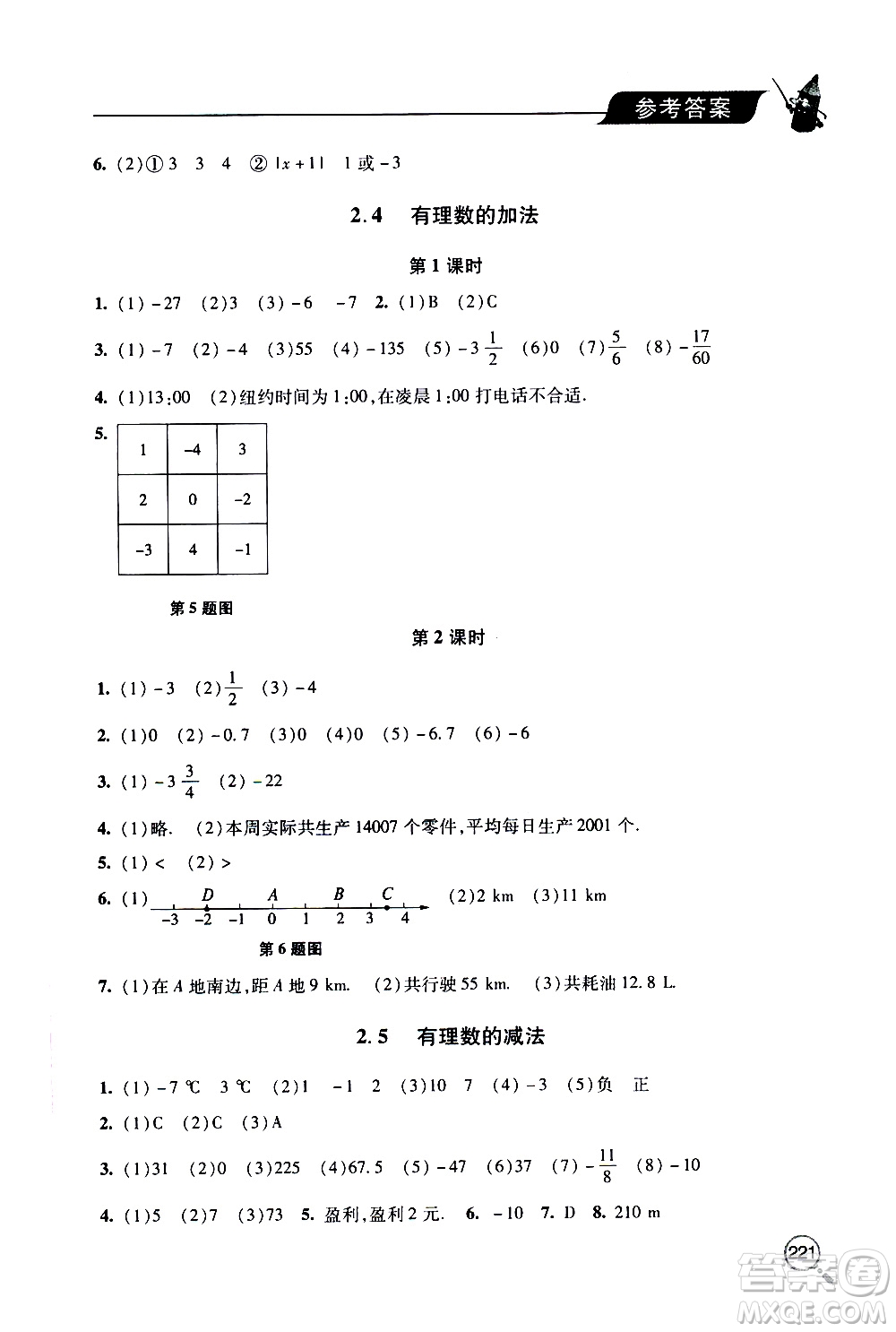 2019年新課堂同步學(xué)習(xí)與探究數(shù)學(xué)七年級(jí)上學(xué)期人教版參考答案