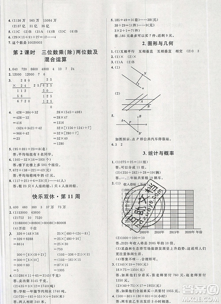 2019秋季陽(yáng)光計(jì)劃第一步四年級(jí)數(shù)學(xué)上冊(cè)青島版答案