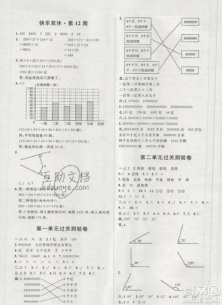 2019秋季陽(yáng)光計(jì)劃第一步四年級(jí)數(shù)學(xué)上冊(cè)青島版答案