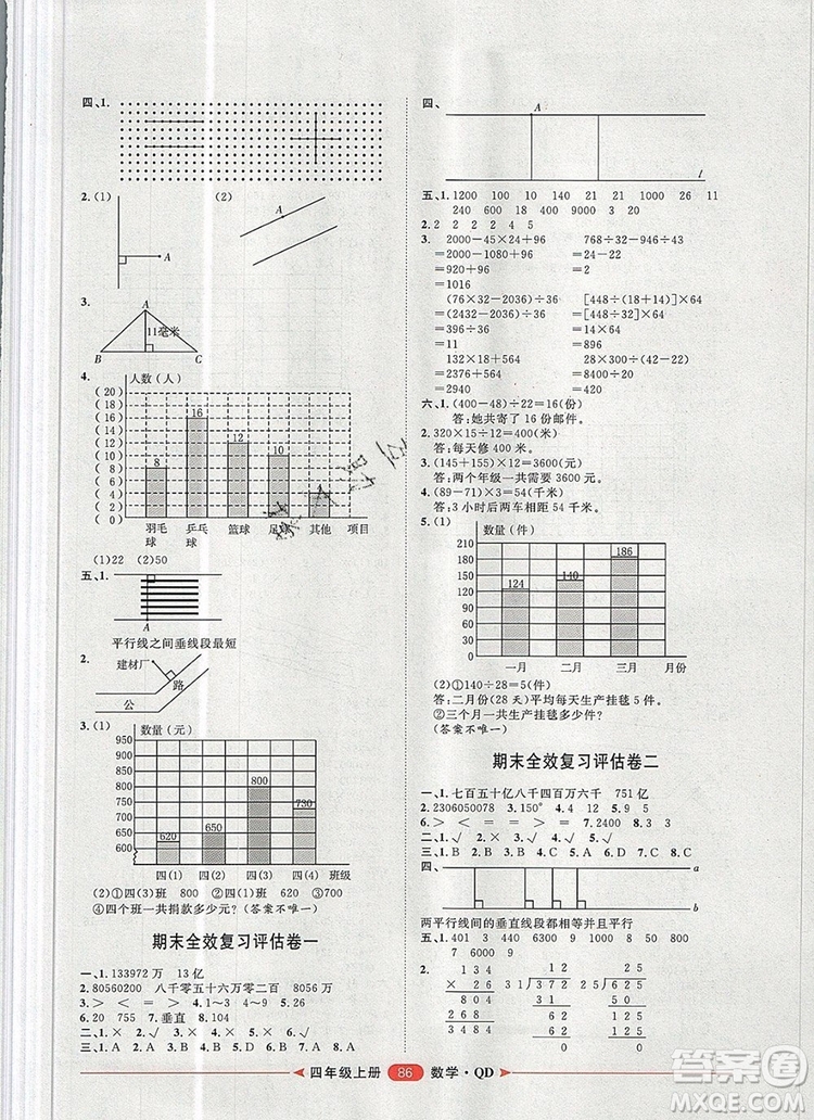 2019秋季陽光計劃第二步四年級數(shù)學(xué)上冊青島版答案