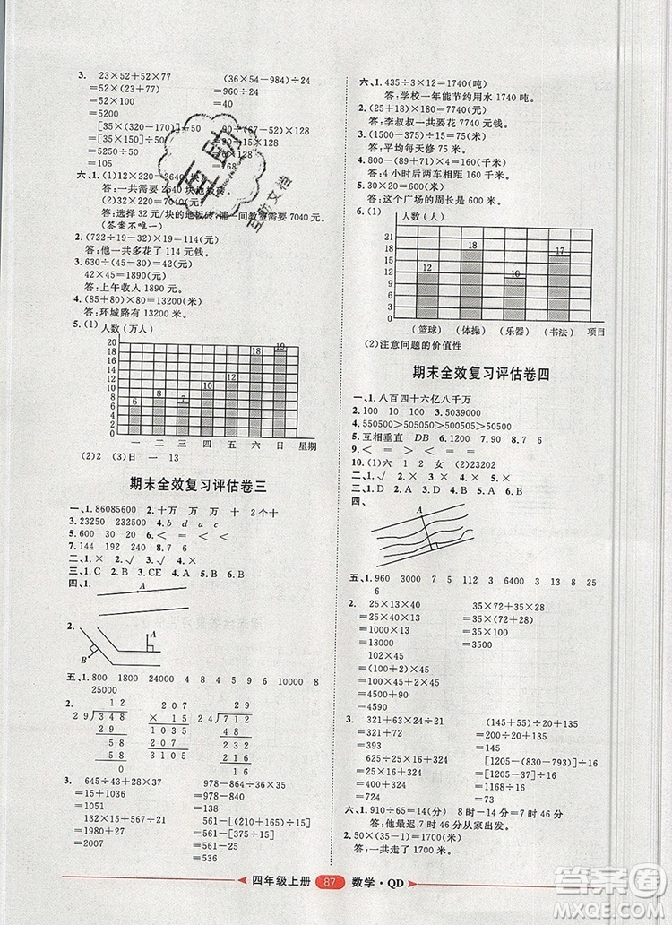 2019秋季陽光計劃第二步四年級數(shù)學(xué)上冊青島版答案