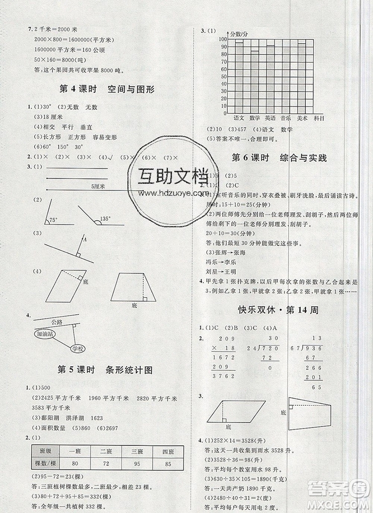 2019秋季陽光計(jì)劃第一步四年級數(shù)學(xué)上冊人教版答案