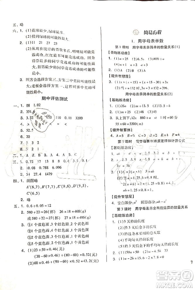 山東科學(xué)技術(shù)出版社2019新思維伴你學(xué)五年級數(shù)學(xué)上冊人教版答案