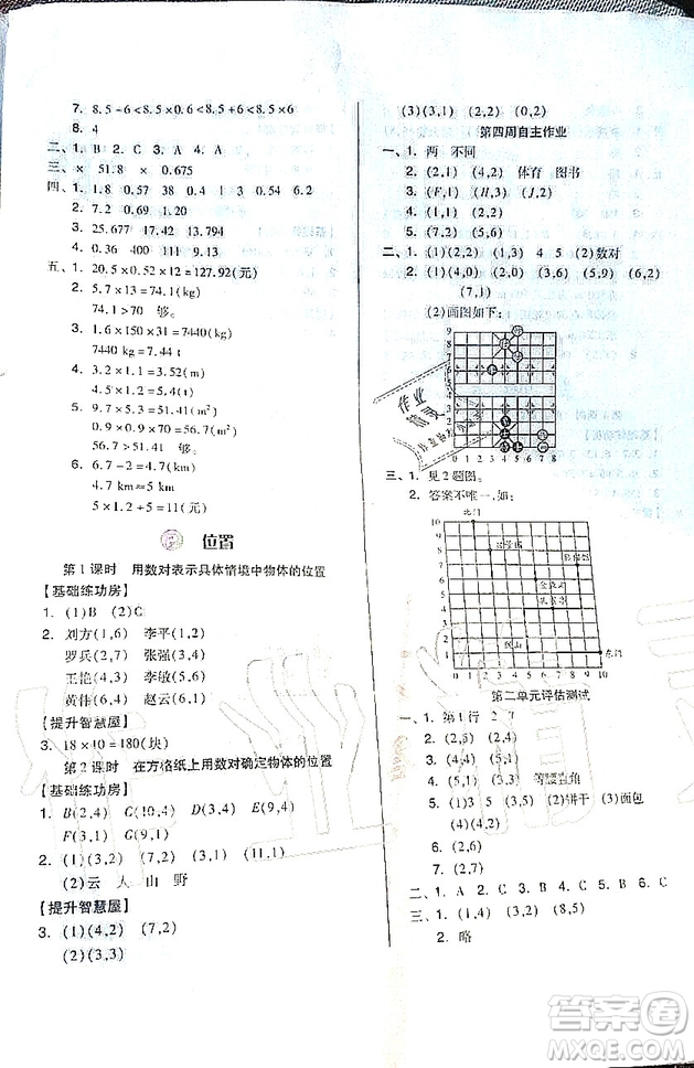 山東科學(xué)技術(shù)出版社2019新思維伴你學(xué)五年級數(shù)學(xué)上冊人教版答案