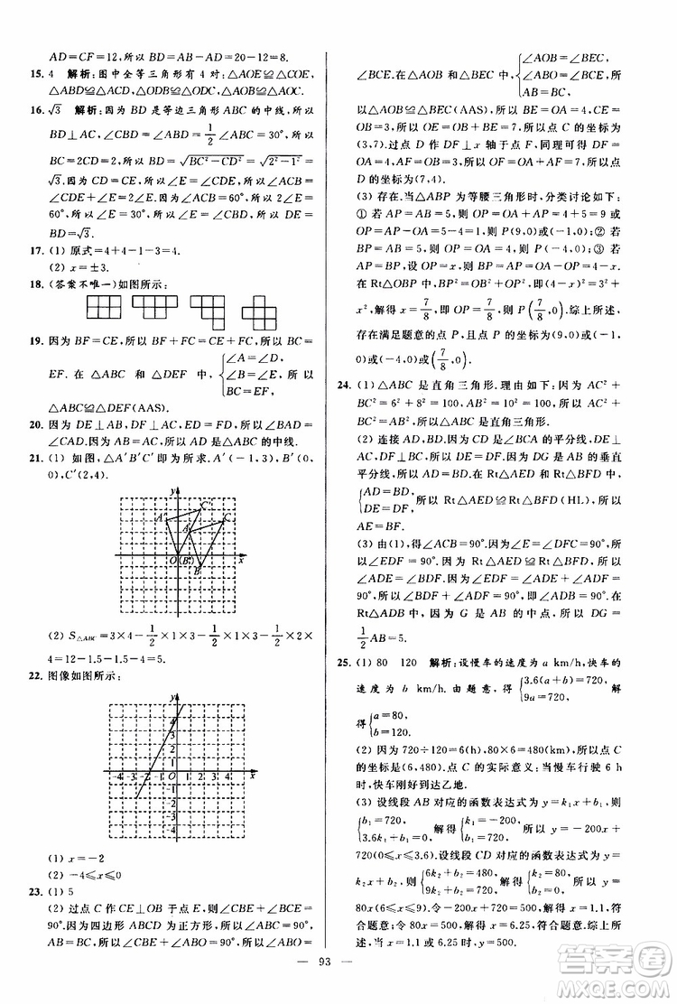 2019年亮點(diǎn)給力大試卷數(shù)學(xué)八年級上冊人教版參考答案