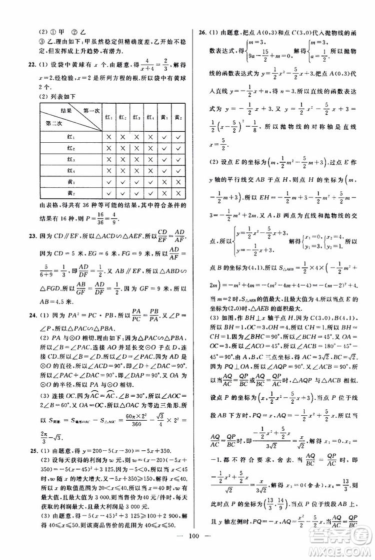 2019年亮點給力大試卷數(shù)學(xué)九年級上冊人教版參考答案