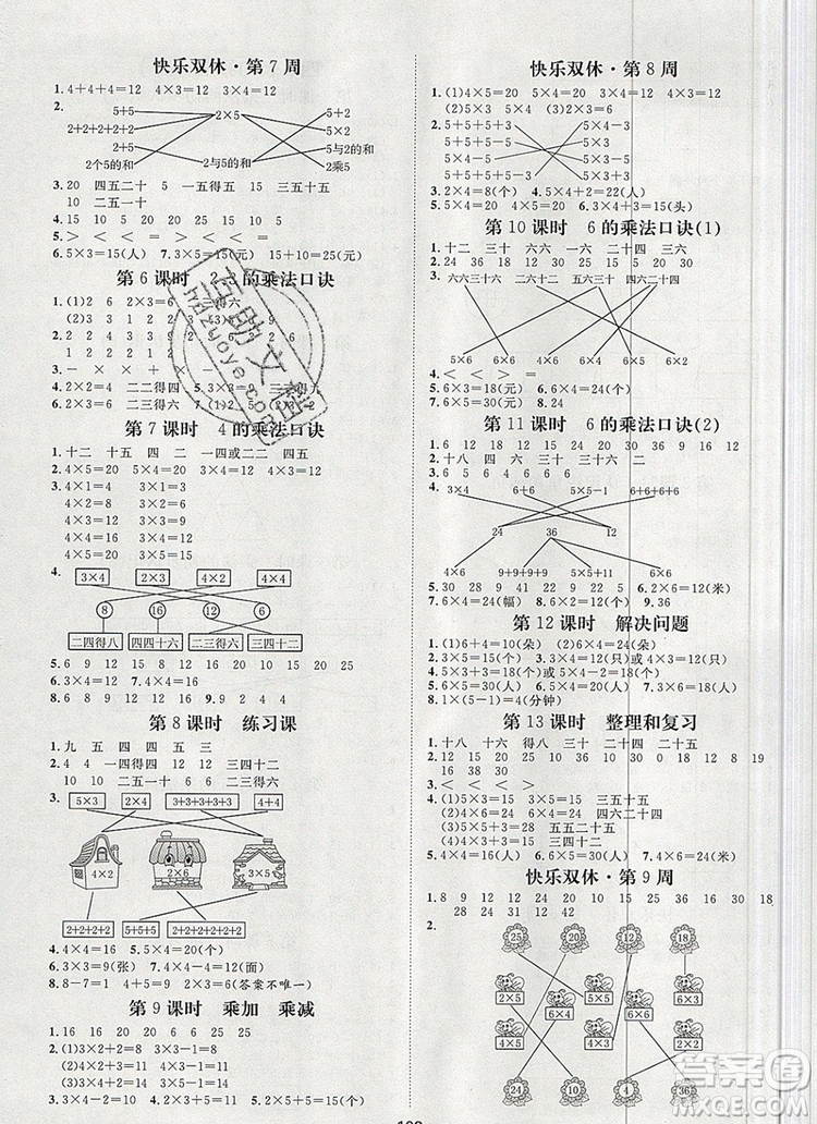 2019秋季陽光計劃第一步二年級數(shù)學(xué)上冊人教版答案