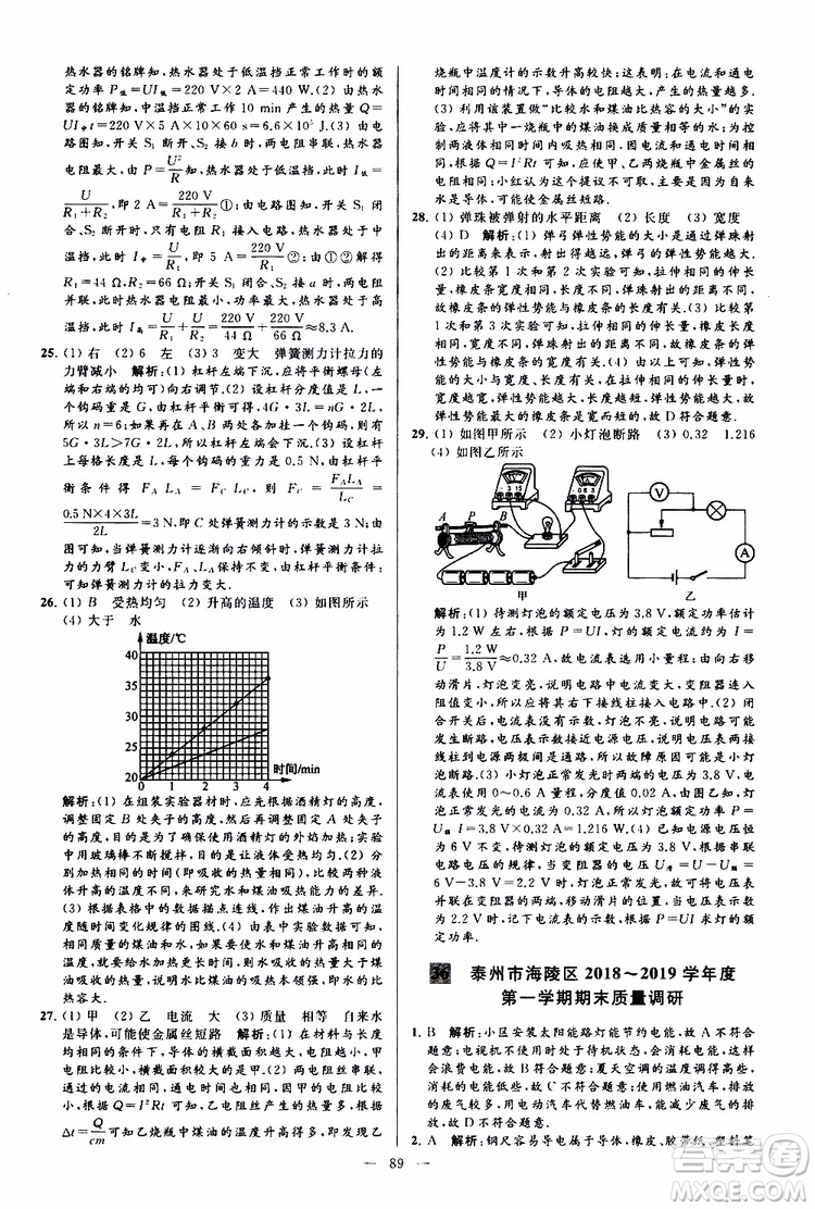 2019年亮點給力大試卷物理九年級上冊人教版參考答案