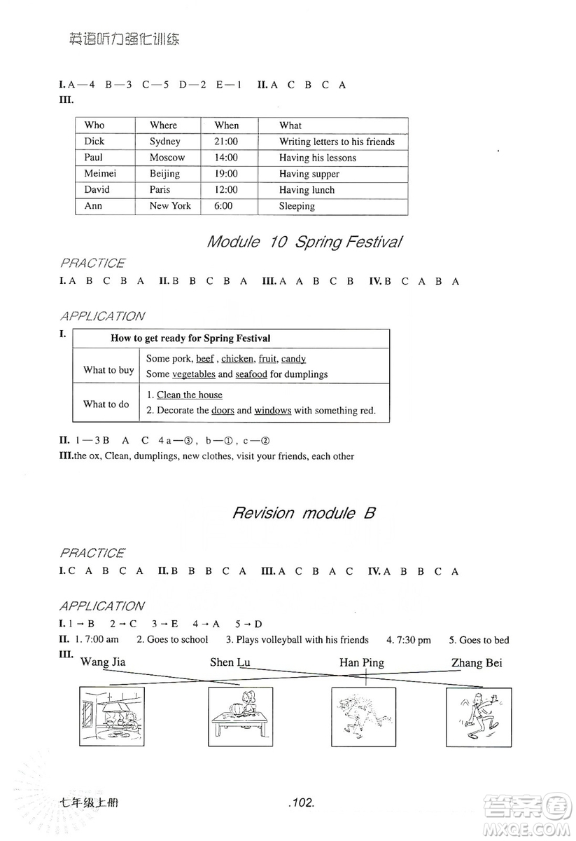 浙江教育出版社2019英語聽力強(qiáng)化訓(xùn)練七年級上冊外研版修訂版答案