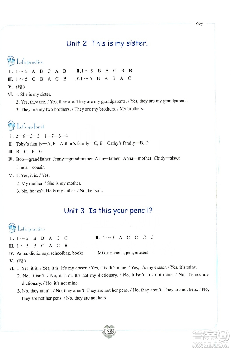 浙江教育出版社2019英語聽說強化訓練七年級上冊雙色版人教版答案