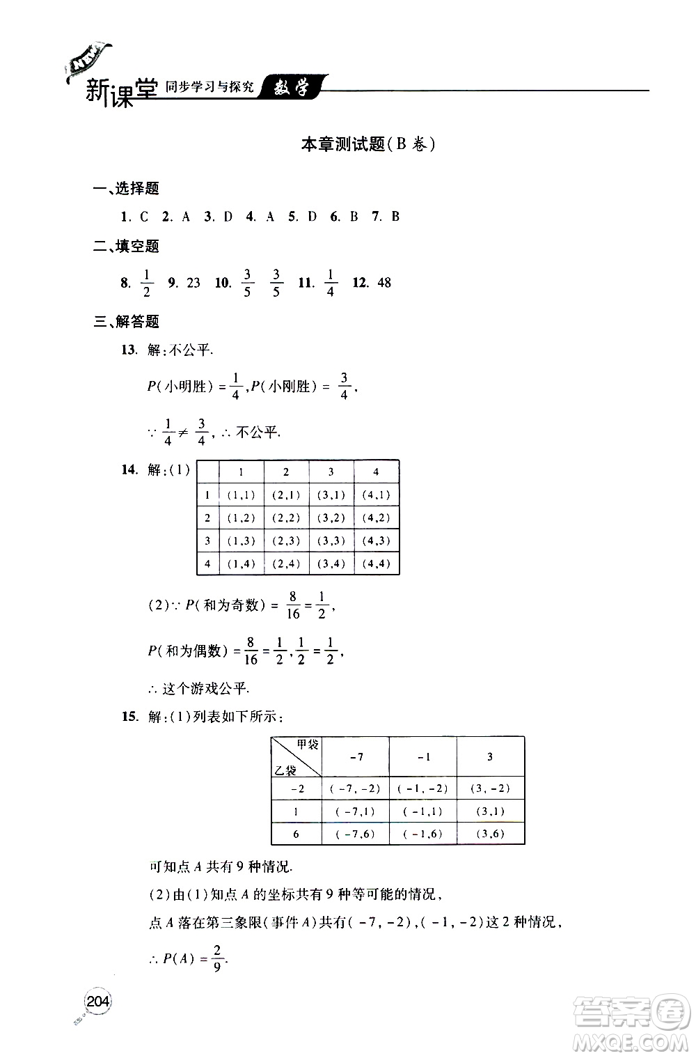 2019年新課堂同步學習與探究數學九年級上學期人教版參考答案