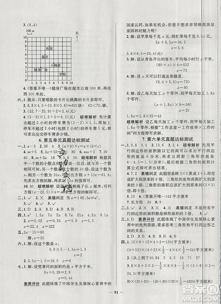 2019年天津市真題圈小學(xué)試卷真卷三步練五年級數(shù)學(xué)上冊答案