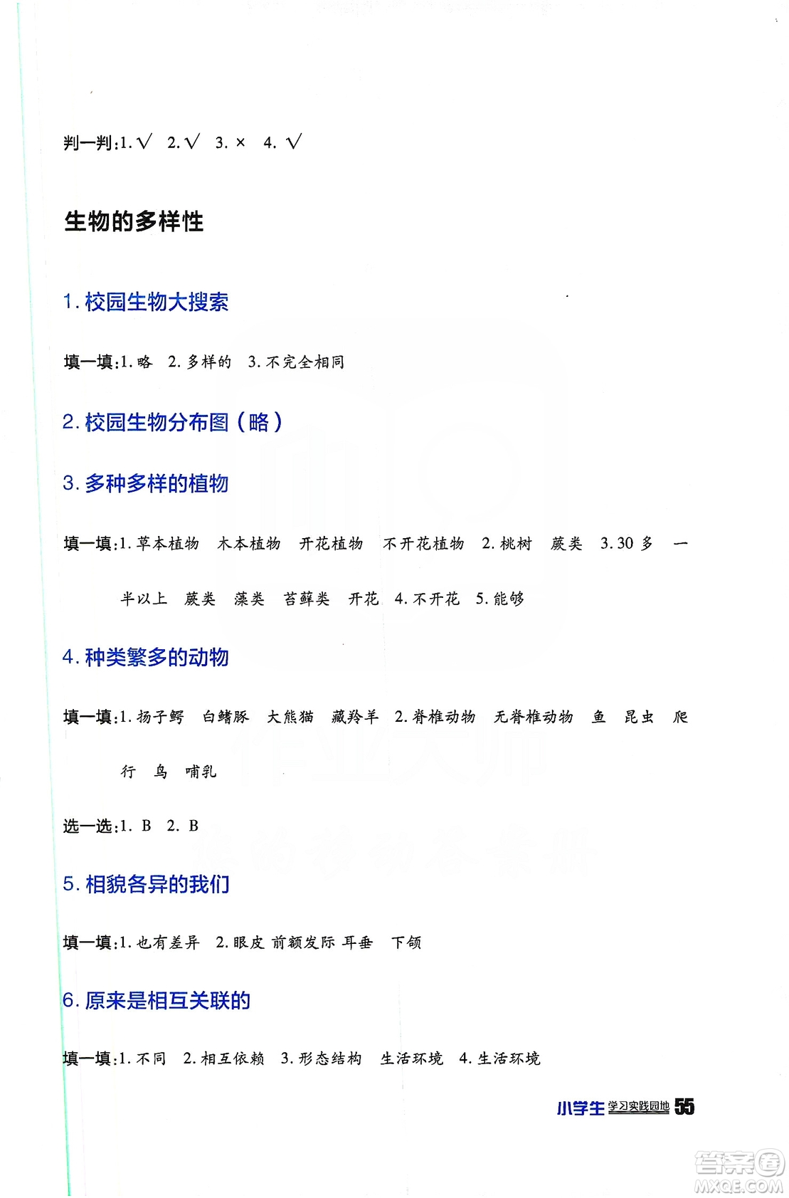 2019四川民族出版社新課標小學生學習實踐園地科學六年級上冊人教版答案