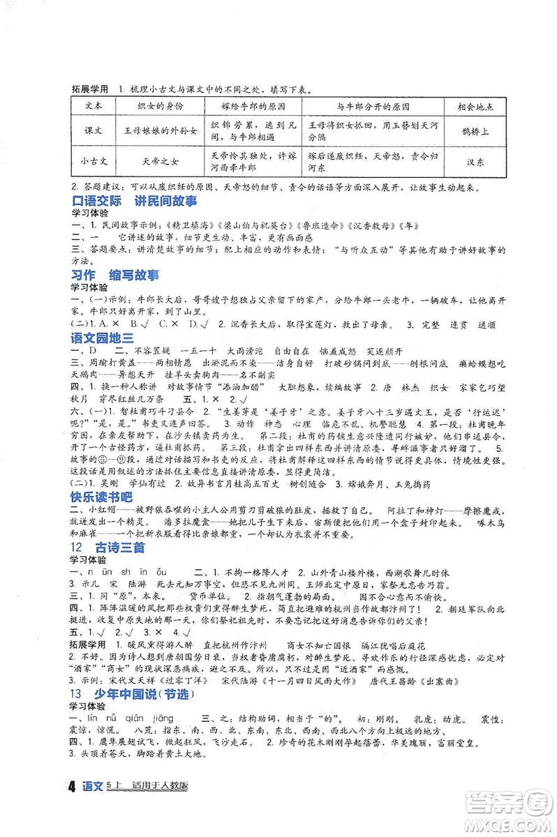 四川教育出版社2019新課標(biāo)小學(xué)生學(xué)習(xí)實(shí)踐園地語文五年級上冊人教版答案