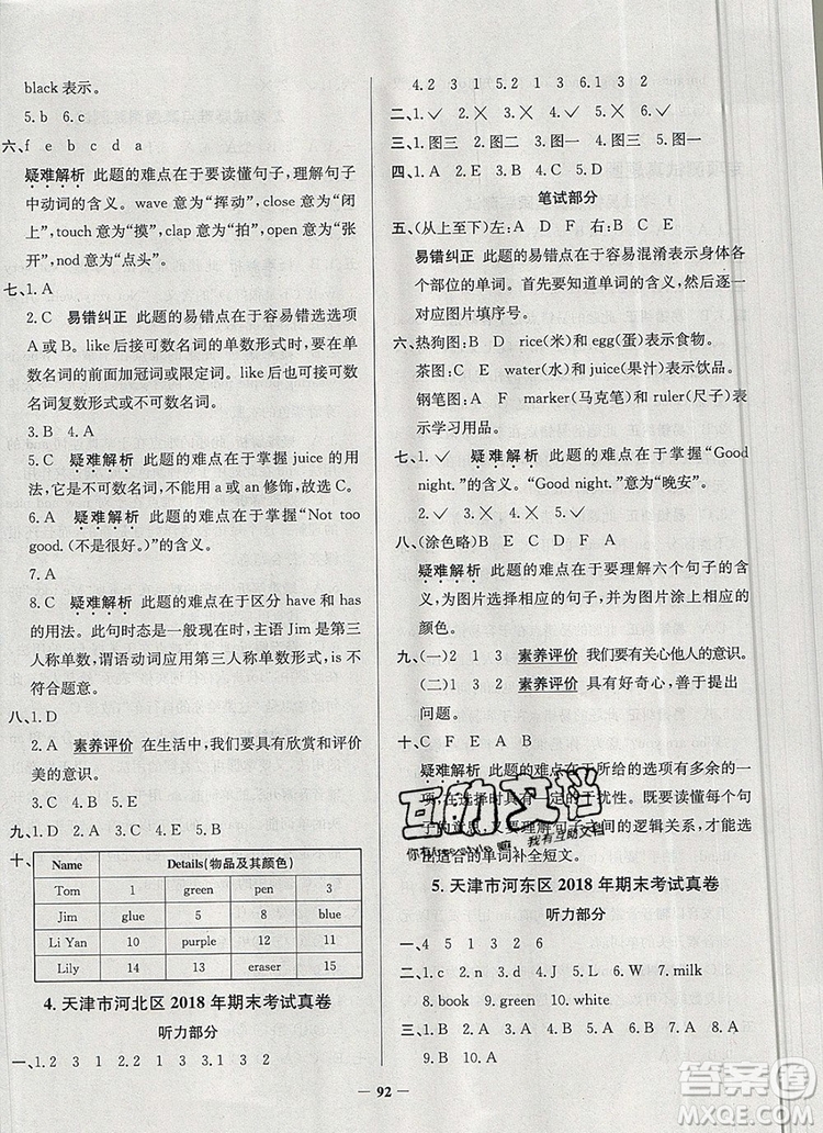 2019年天津市真題圈小學試卷真卷三步練三年級英語上冊答案