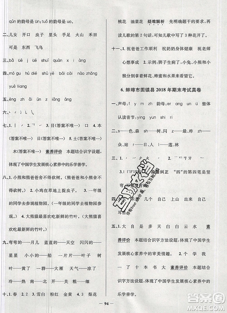 2019年安徽省真題圈小學(xué)試卷真卷三步練一年級(jí)語(yǔ)文上冊(cè)答案