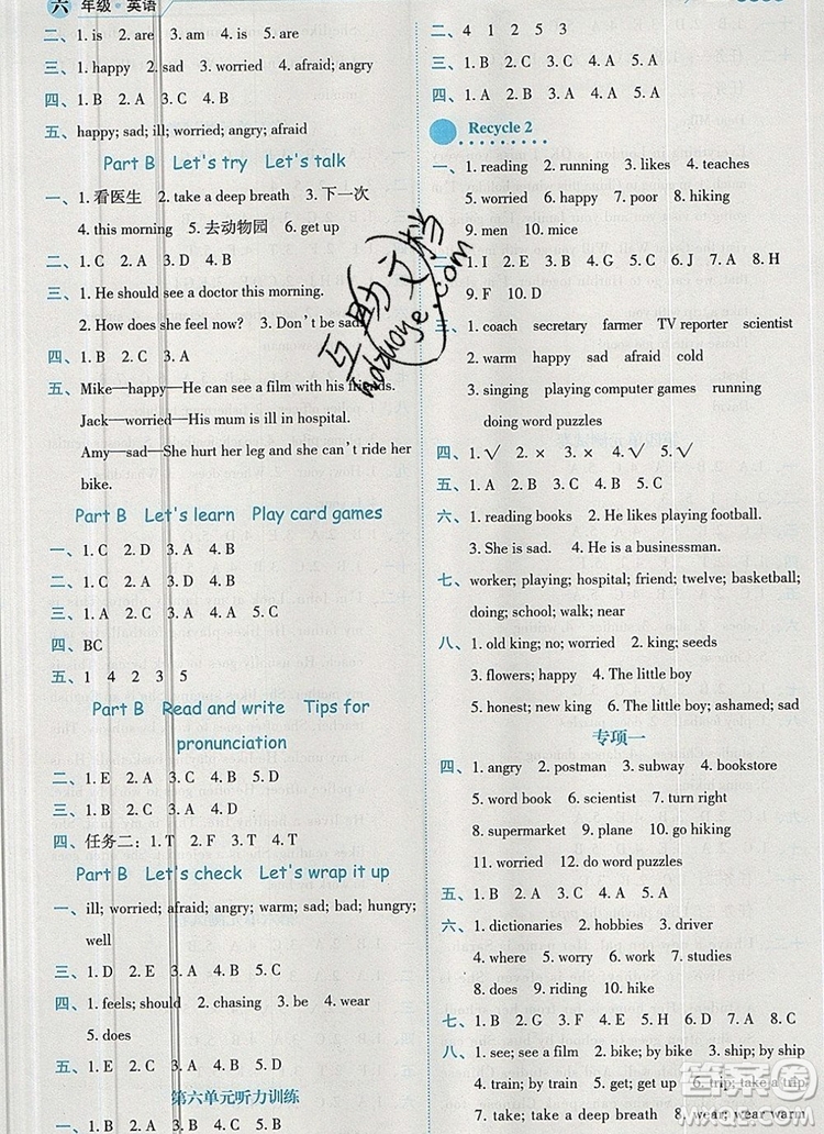 延邊人民出版社2019年百分學(xué)生作業(yè)本題練王六年級英語上冊人教版答案