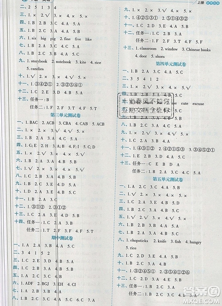 延邊人民出版社2019年百分學生作業(yè)本題練王四年級英語上冊人教版答案