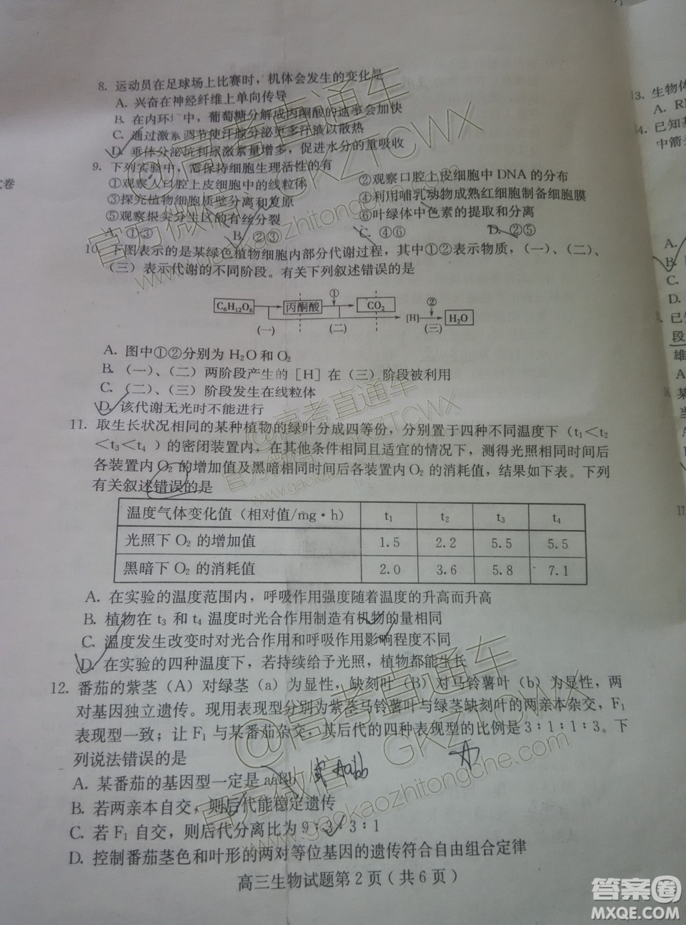 2020屆廊坊保定市高三10月摸底考生物試題及參考答案