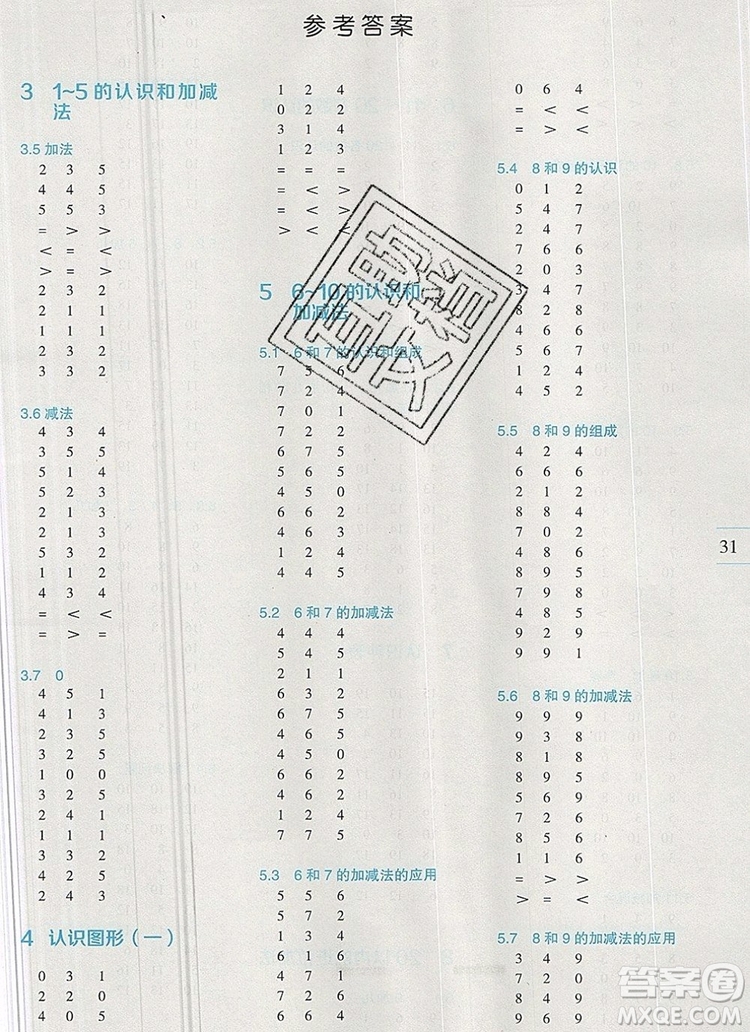 延邊人民出版社2019年百分學生作業(yè)本題練王一年級數(shù)學上冊人教版答案