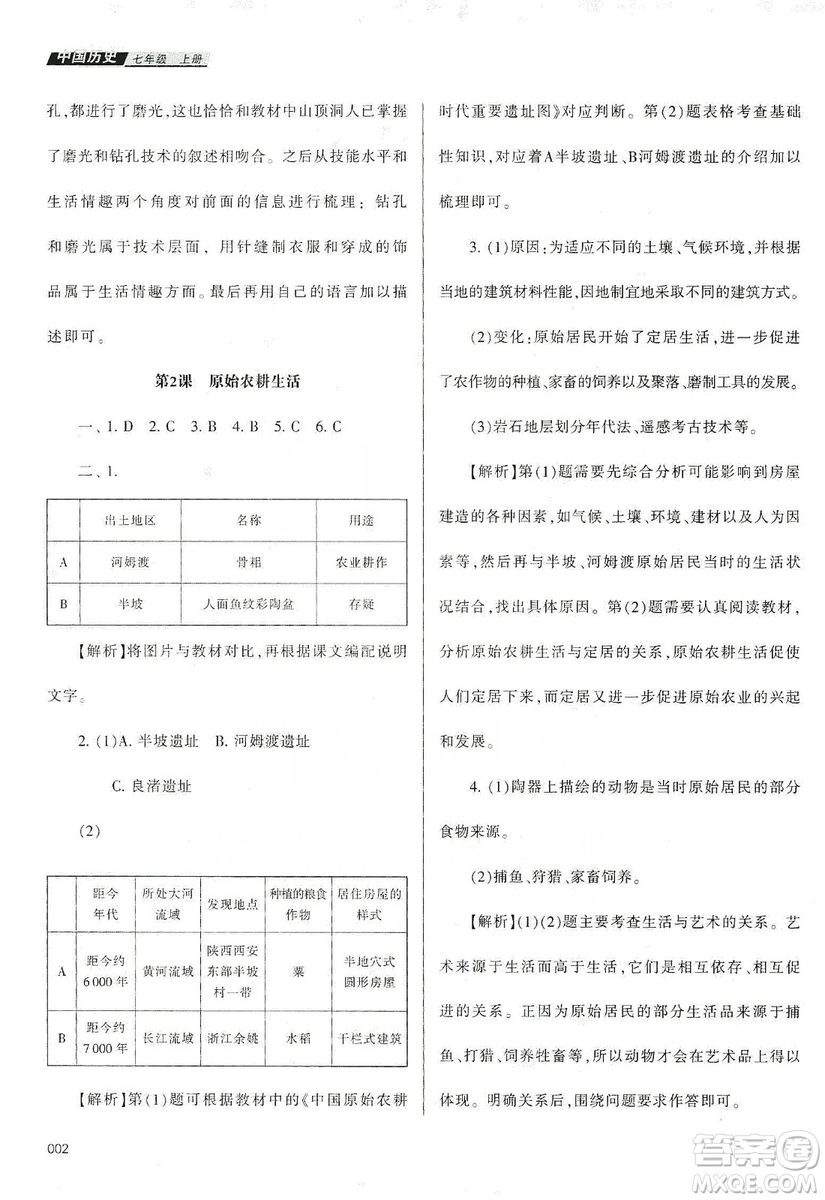 天津教育出版社2019學(xué)習(xí)質(zhì)量監(jiān)測中國歷史七年級上冊人教版答案