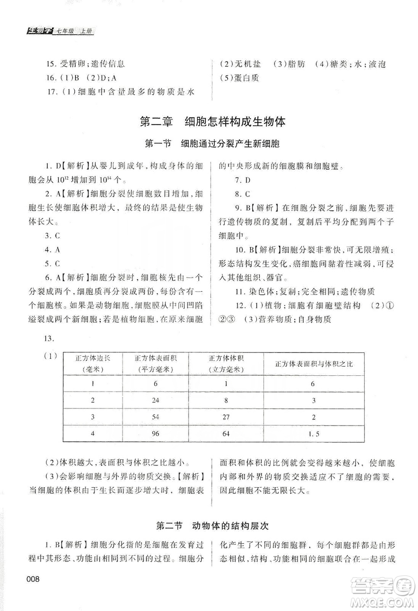 天津教育出版社2019學(xué)習(xí)質(zhì)量監(jiān)測生物學(xué)七年級上冊人教版答案