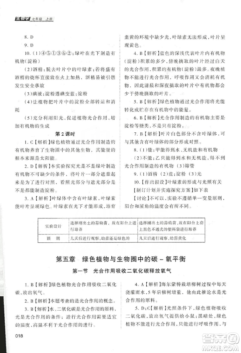 天津教育出版社2019學(xué)習(xí)質(zhì)量監(jiān)測生物學(xué)七年級上冊人教版答案