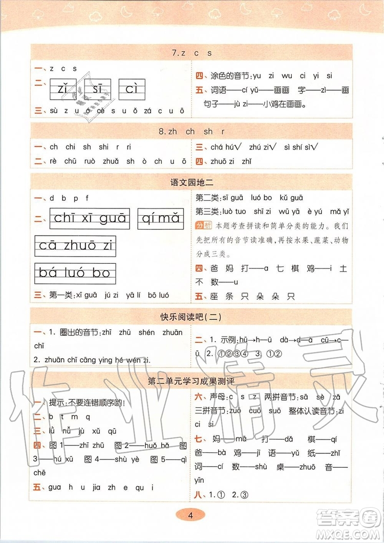 2019年黃岡同步訓(xùn)練語(yǔ)文一年級(jí)上冊(cè)人教版參考答案