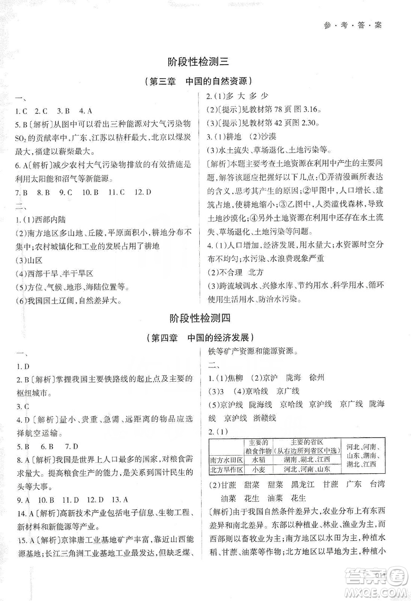 天津教育出版社2019學習質量監(jiān)測八年級地理上冊人教版答案