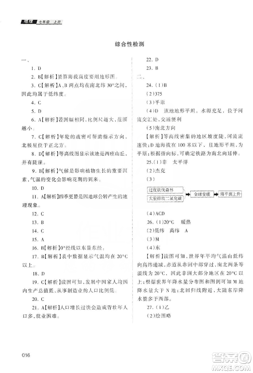 天津教育出版社2019學(xué)習(xí)質(zhì)量監(jiān)測(cè)地理七年級(jí)上冊(cè)人教版答案