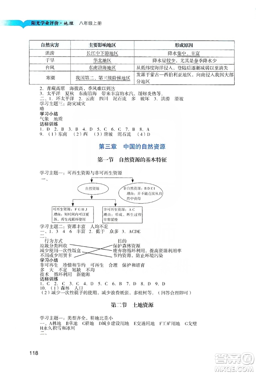 廣州出版社2019陽(yáng)光學(xué)業(yè)評(píng)價(jià)地理八年級(jí)上冊(cè)人教版答案