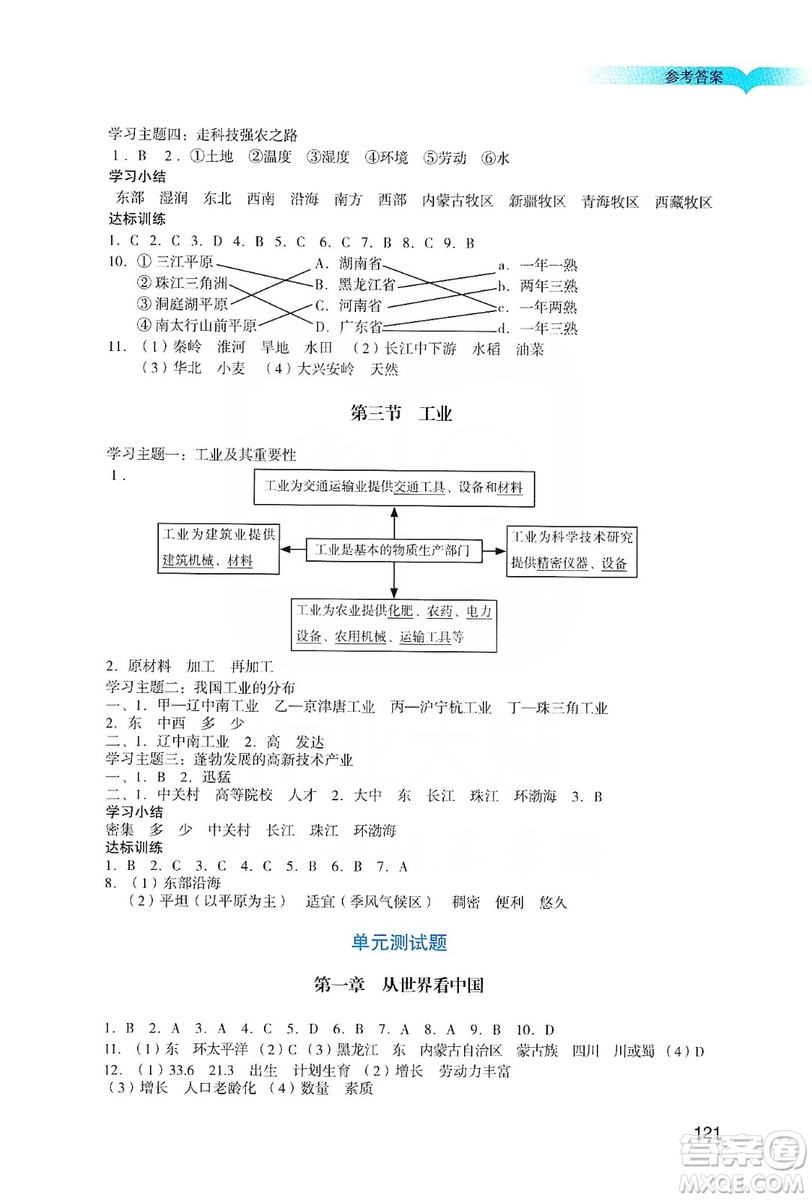 廣州出版社2019陽(yáng)光學(xué)業(yè)評(píng)價(jià)地理八年級(jí)上冊(cè)人教版答案