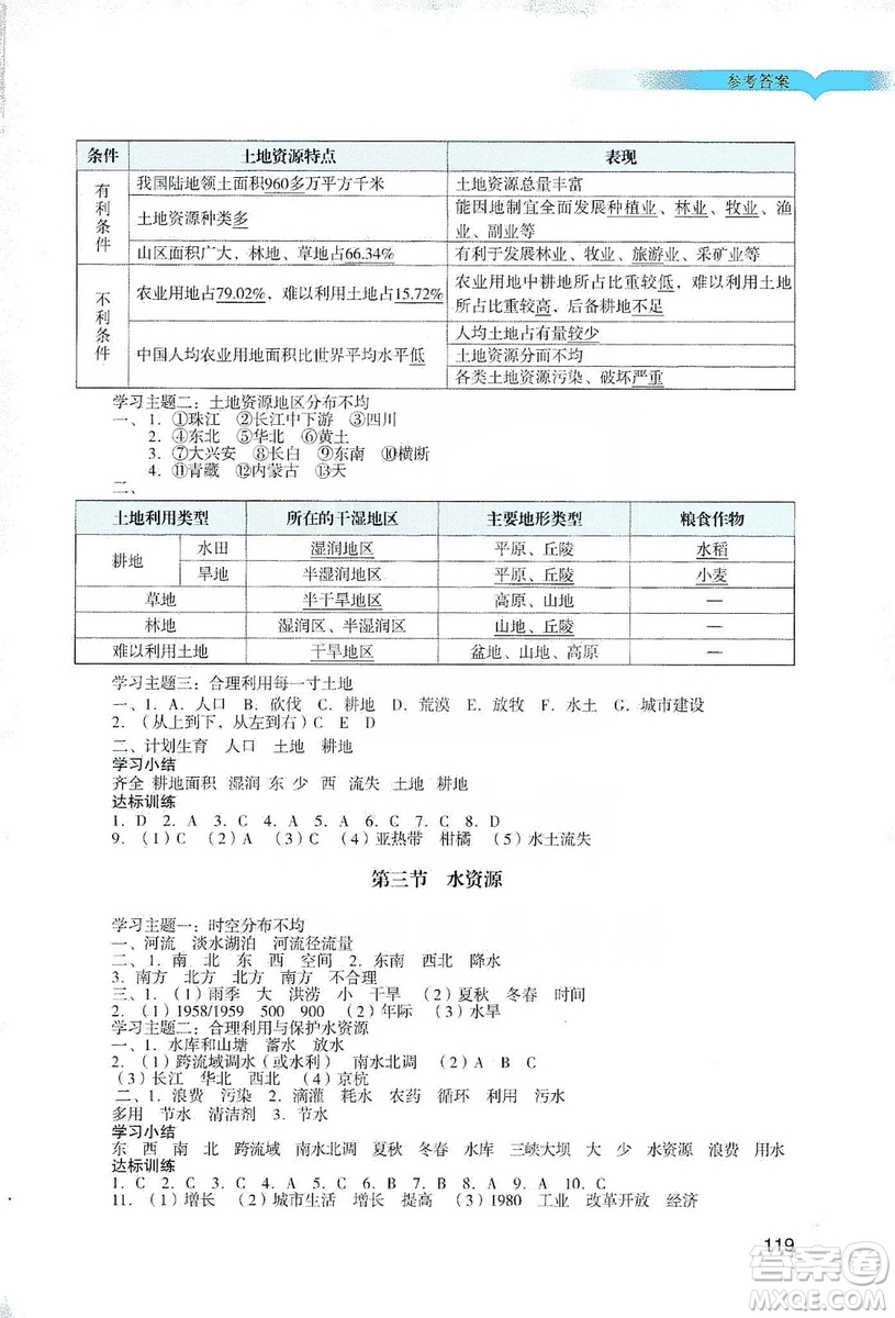 廣州出版社2019陽(yáng)光學(xué)業(yè)評(píng)價(jià)地理八年級(jí)上冊(cè)人教版答案