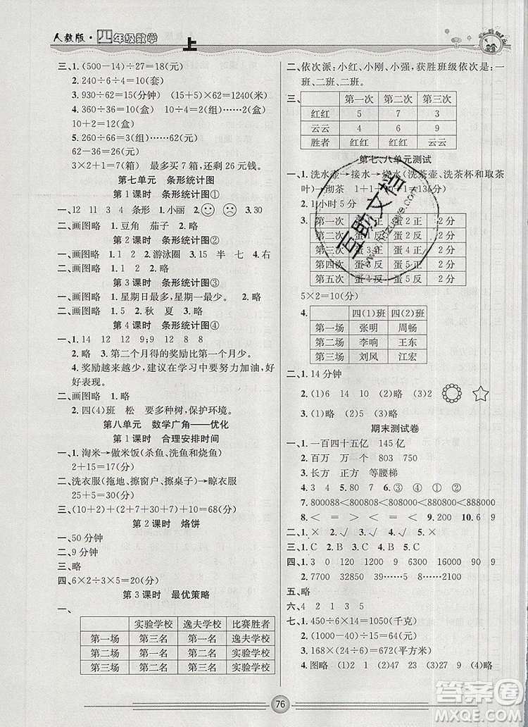 陽(yáng)光出版社2019年一通百通課時(shí)小練四年級(jí)數(shù)學(xué)上冊(cè)人教版答案