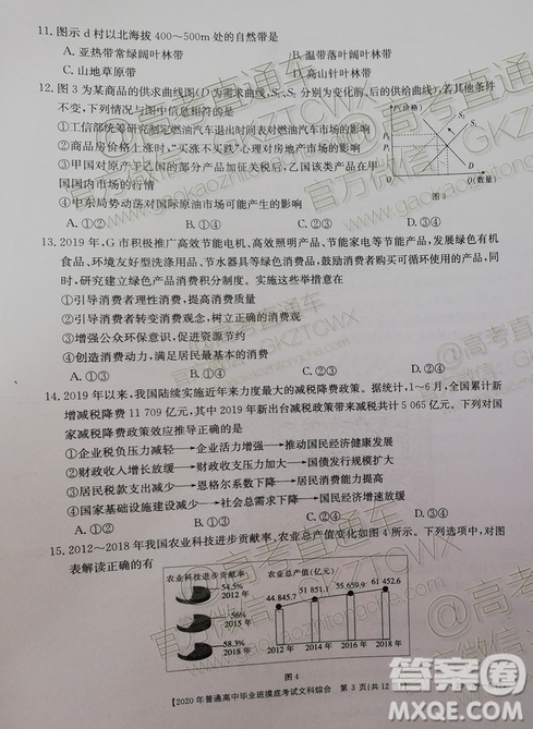 2020屆廣西南寧百色金太陽高三10月聯(lián)考文科綜合試題及參考答案