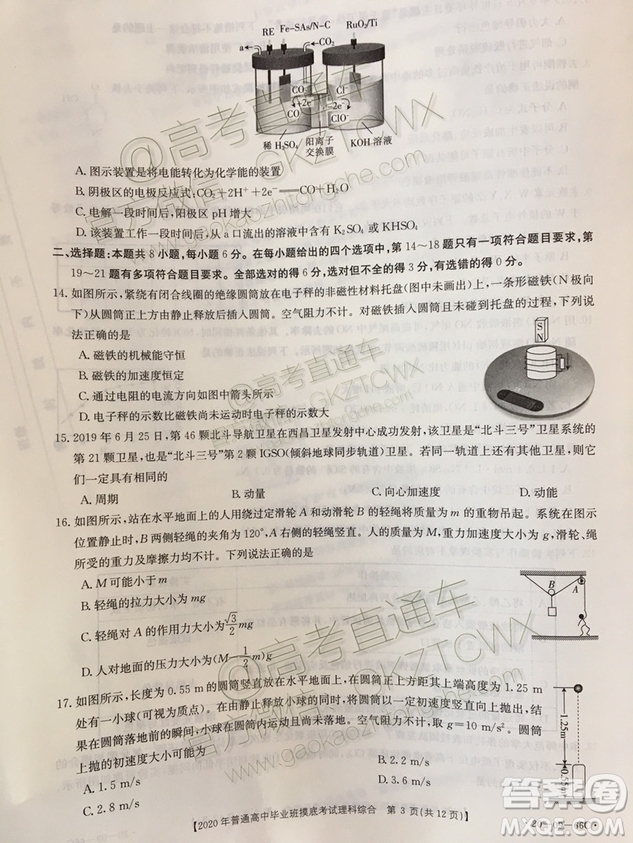 2020屆廣西南寧百色金太陽高三10月聯(lián)考理科綜合試題及參考答案