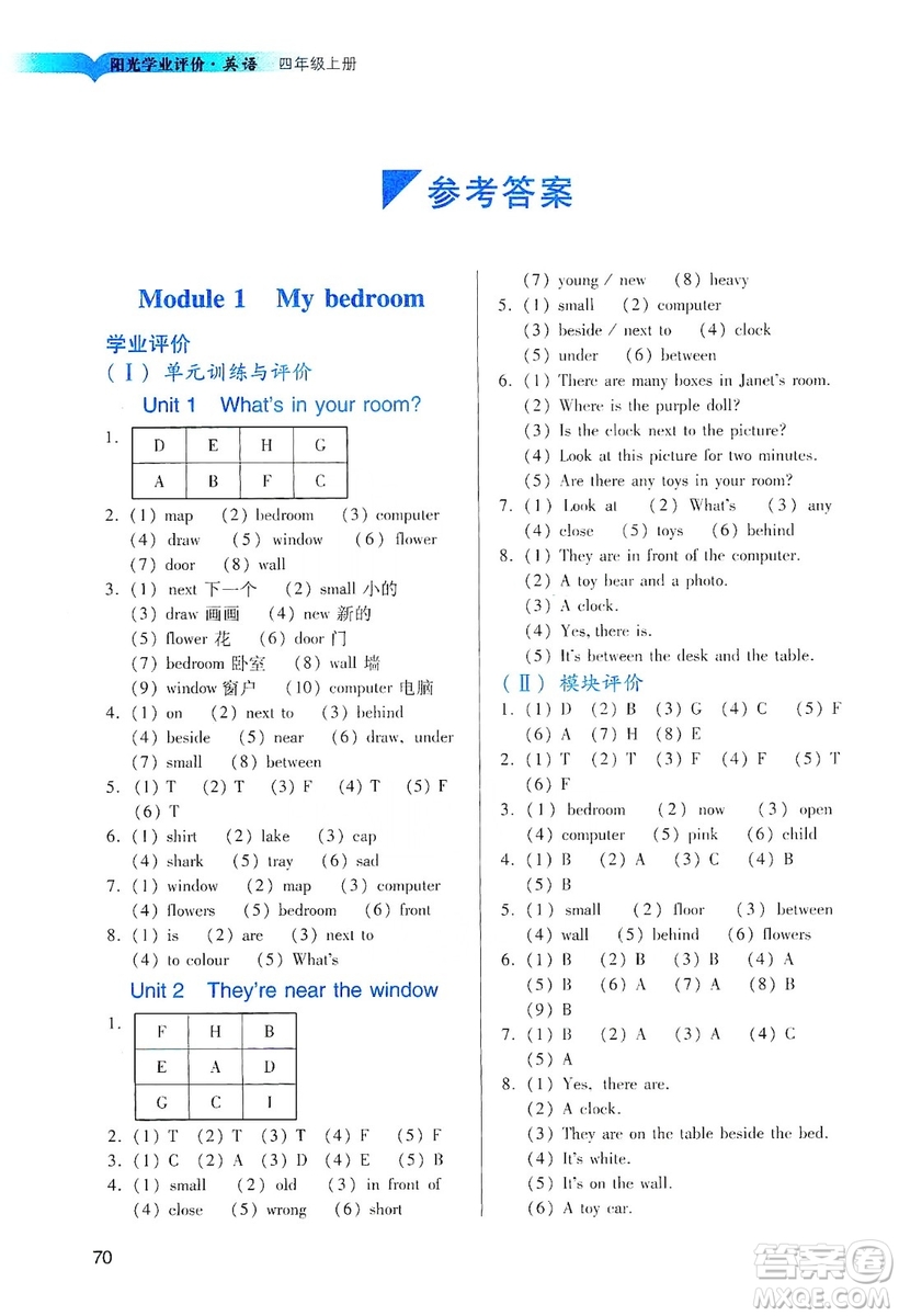 廣州出版社2019陽(yáng)光學(xué)業(yè)評(píng)價(jià)四年級(jí)英語(yǔ)上冊(cè)教科版答案